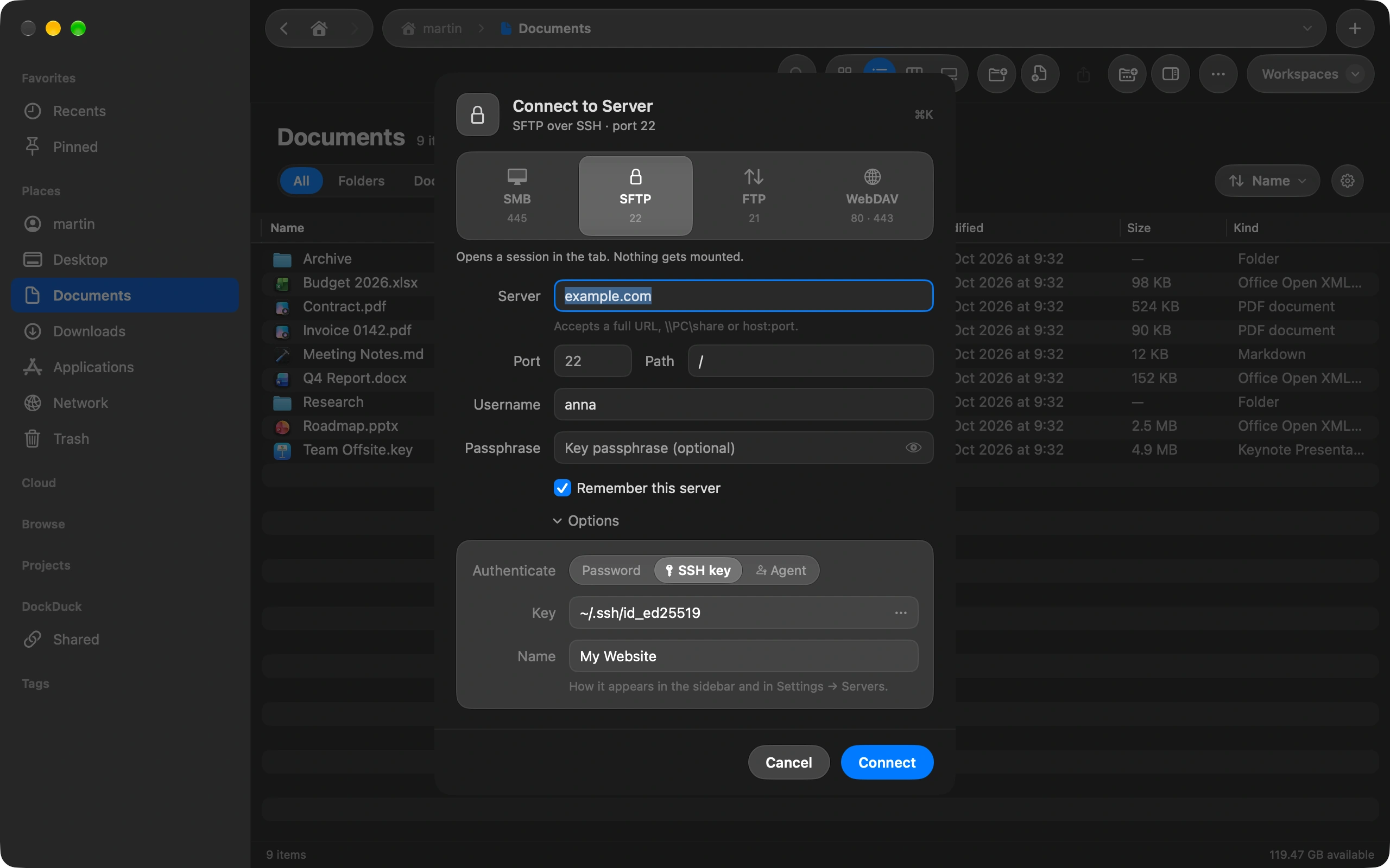 How to connect to an SFTP server with an SSH key on your Mac