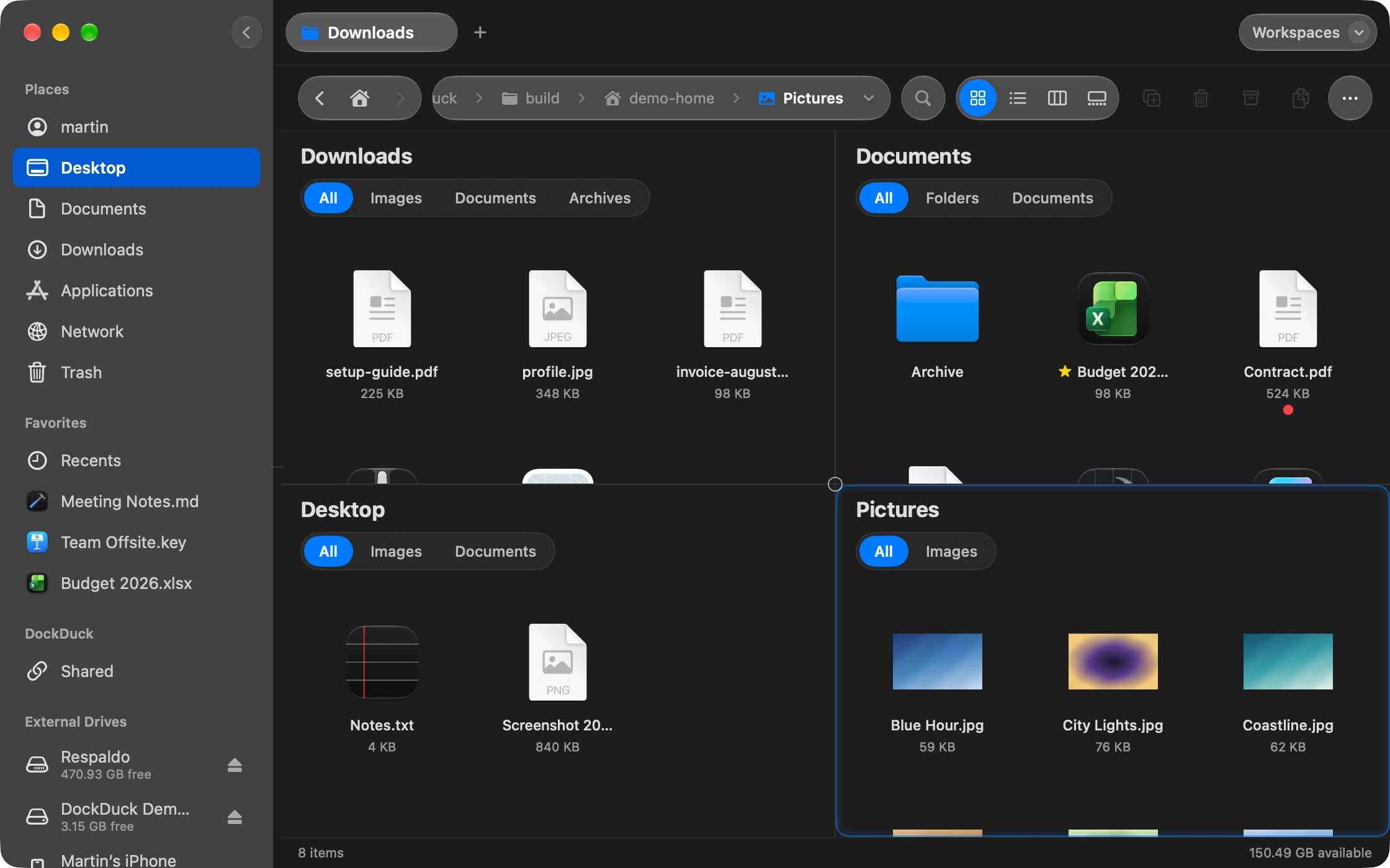 Four folders, one window.