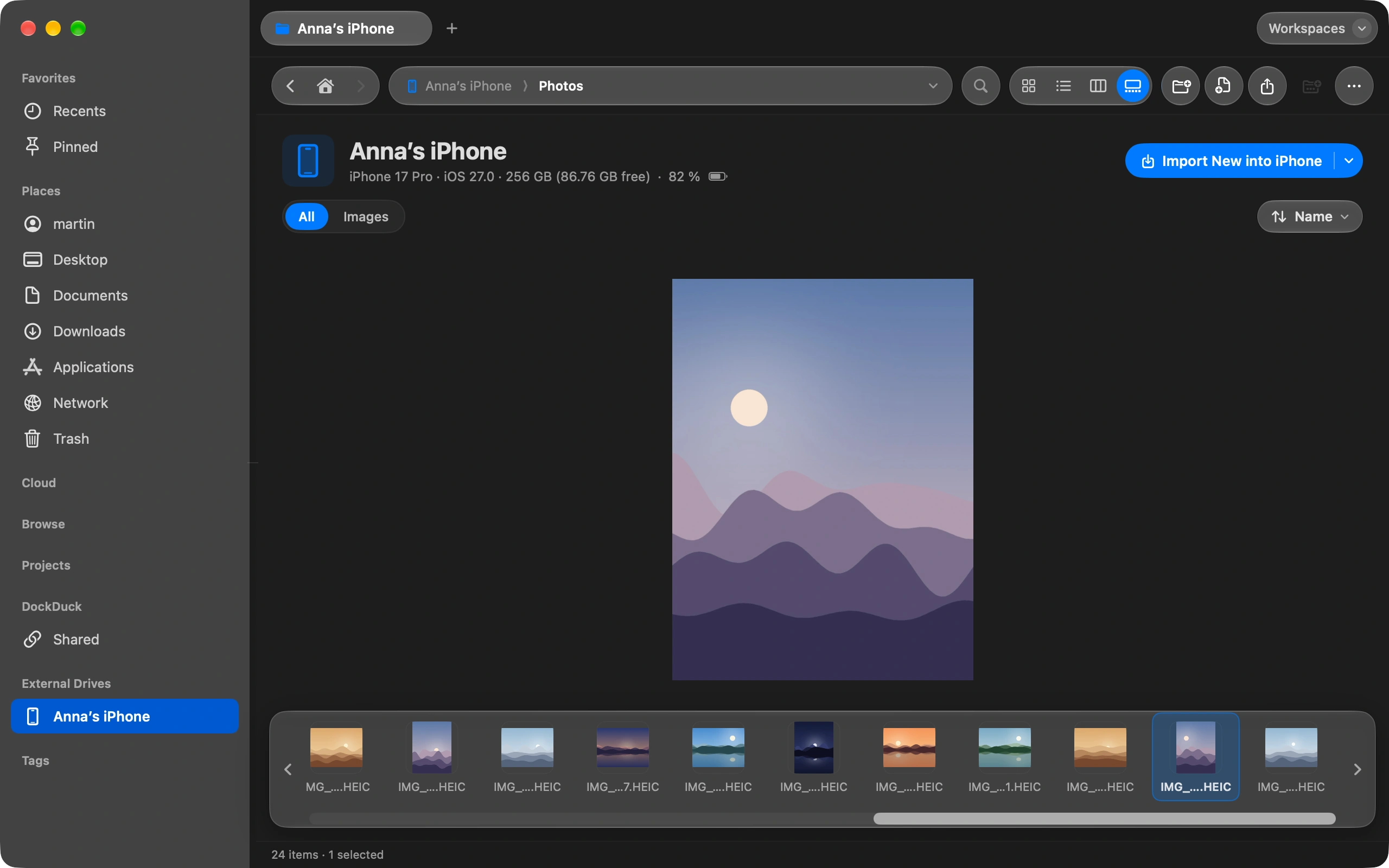 Browse the camera roll: Open the device to see real thumbnails. Click any photo or video to look at it full size.