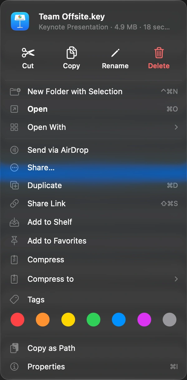 Choose Share Link: Right-click the file, or press the shortcut.