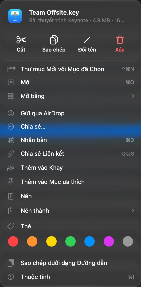 Chọn Chia sẻ liên kết: Nhấp chuột phải vào tệp, hoặc dùng phím tắt.