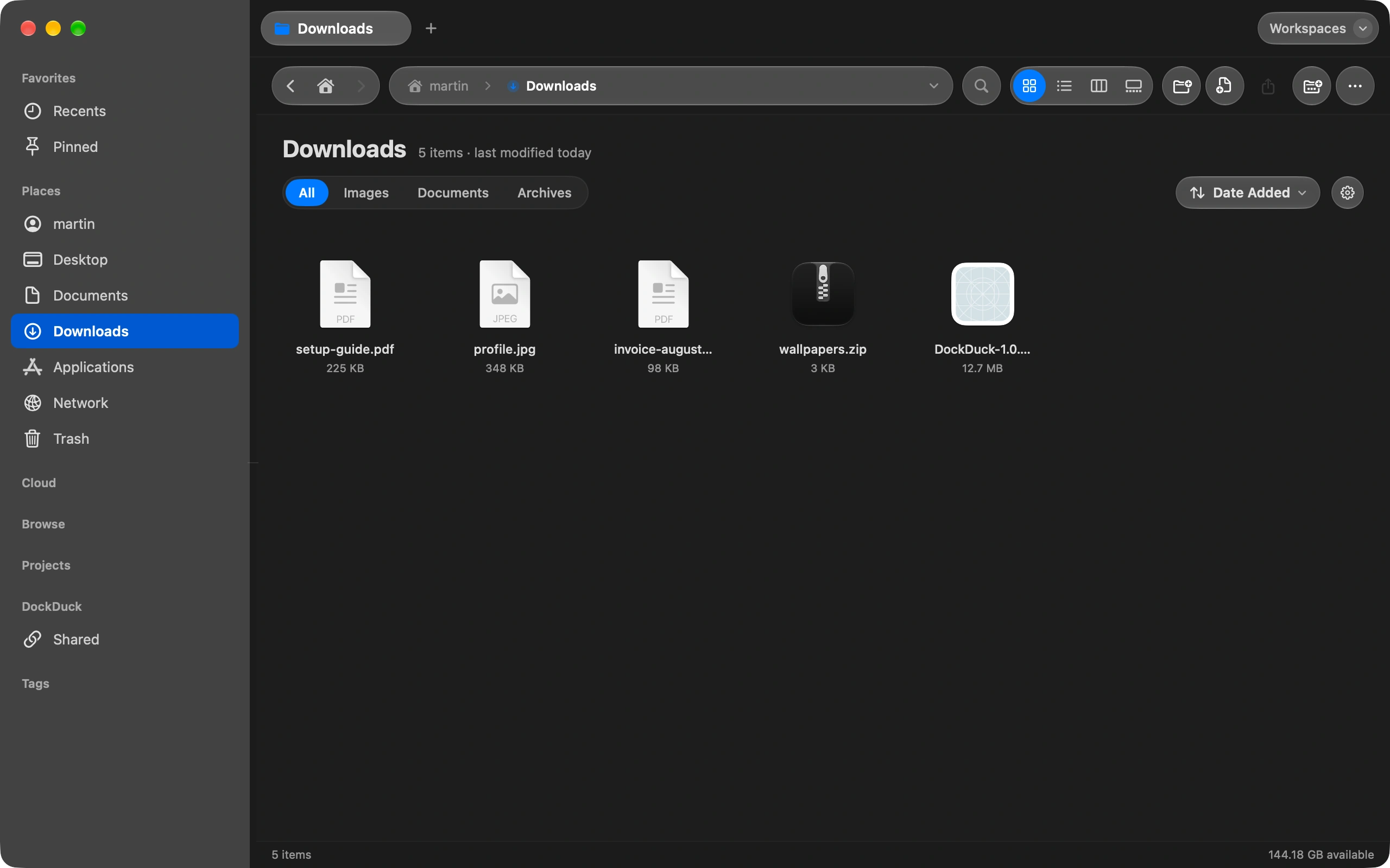 Open Downloads and choose Organize: It is in the toolbar, and behind the gear next to the sort pill.