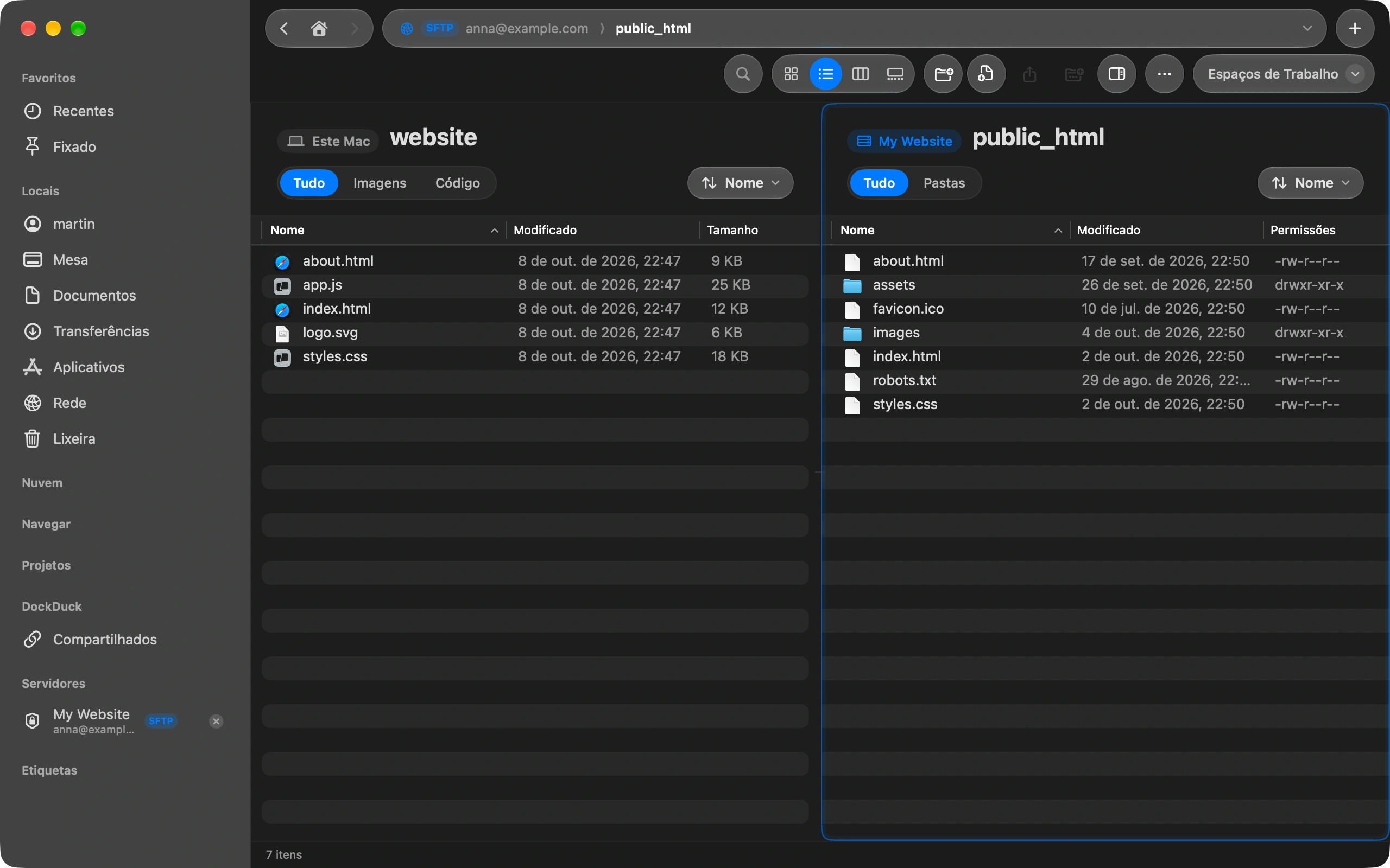 Open your site’s folder: On the server side, open the folder your site lives in. Most hosts call it public_html, www or htdocs. On the Mac side, open the folder with the files you want to upload.