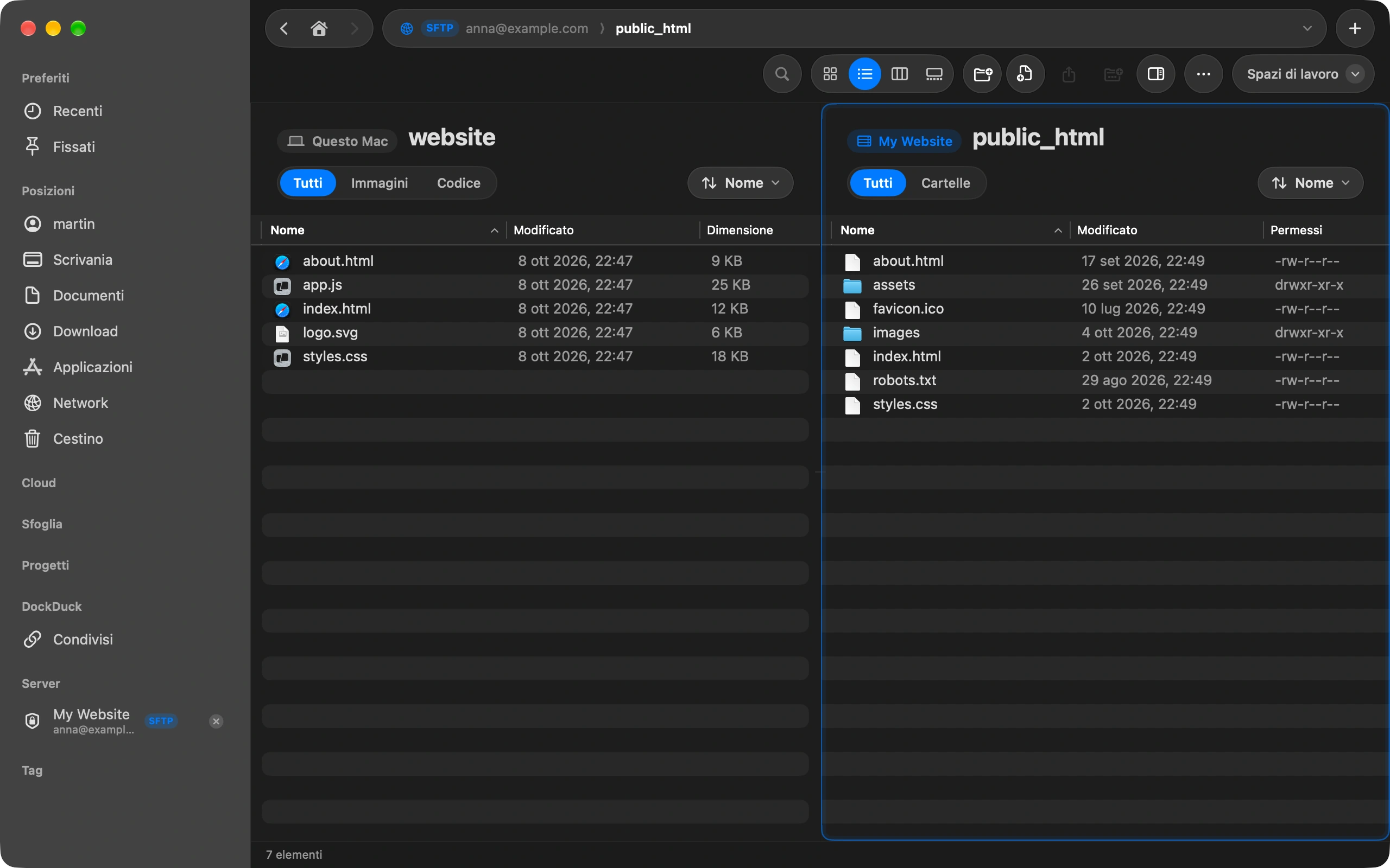 Open your site’s folder: On the server side, open the folder your site lives in. Most hosts call it public_html, www or htdocs. On the Mac side, open the folder with the files you want to upload.