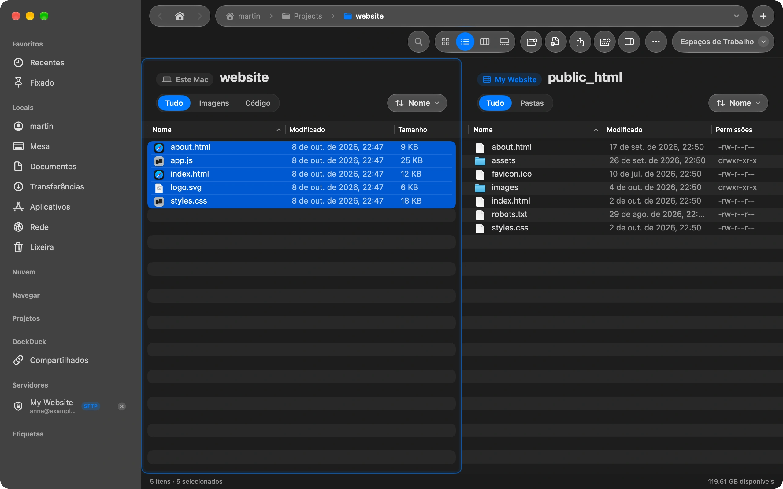 Drag the files across: Select files or whole folders on the Mac side and drag them to the server side. A folder goes up with everything inside it. Copy and paste works too.