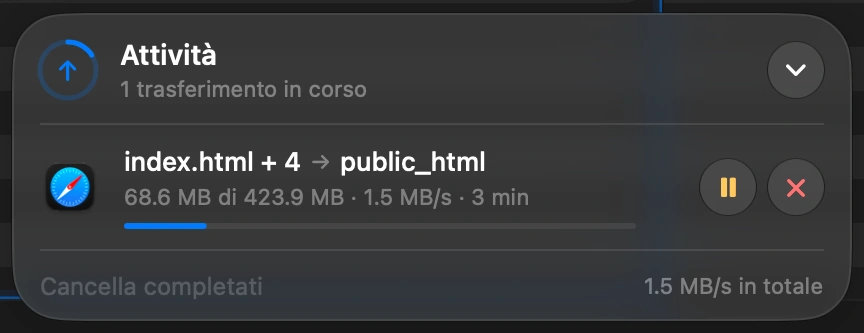 Watch it finish: The transfer at the bottom of the window shows the speed and the time left. If you switch to another app, a notification tells you when it is done.