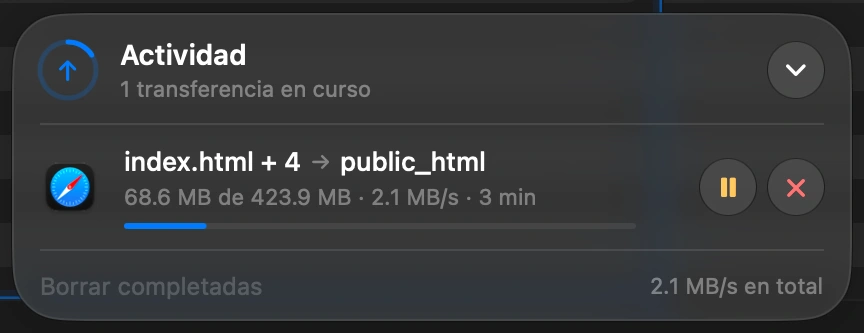 Watch it finish: The transfer at the bottom of the window shows the speed and the time left. If you switch to another app, a notification tells you when it is done.