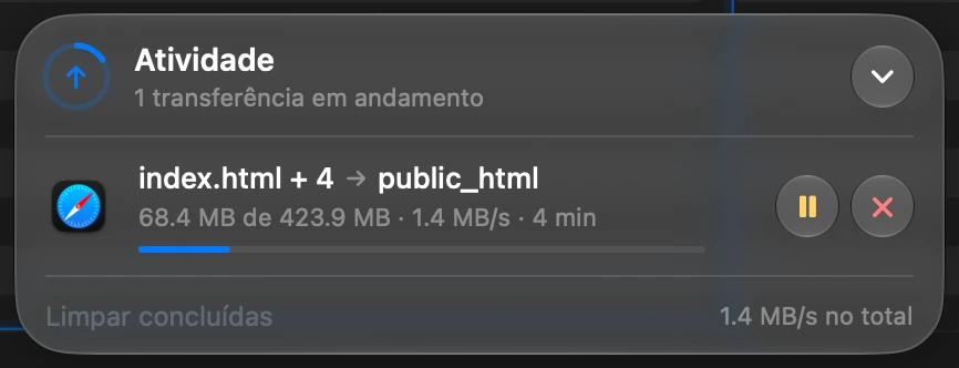 Watch it finish: The transfer at the bottom of the window shows the speed and the time left. If you switch to another app, a notification tells you when it is done.