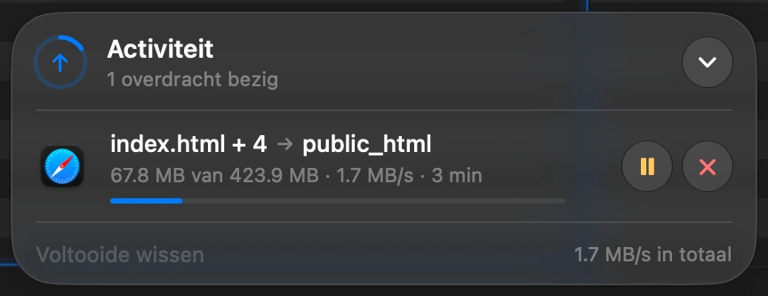 Watch it finish: The transfer at the bottom of the window shows the speed and the time left. If you switch to another app, a notification tells you when it is done.